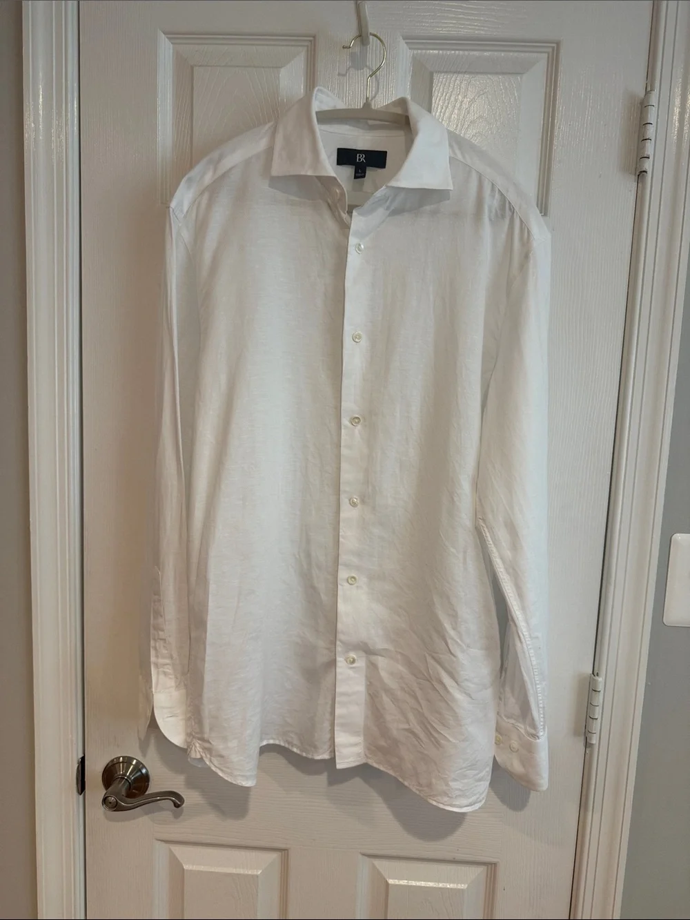 Banana Republic Men's Linen 66%, Cotton 34% White Button-Down Shirt, Size Large